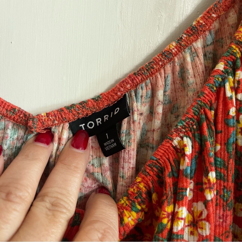 Torrid Orange Floral Blouse Size 1 1X - Picture 3 of 8